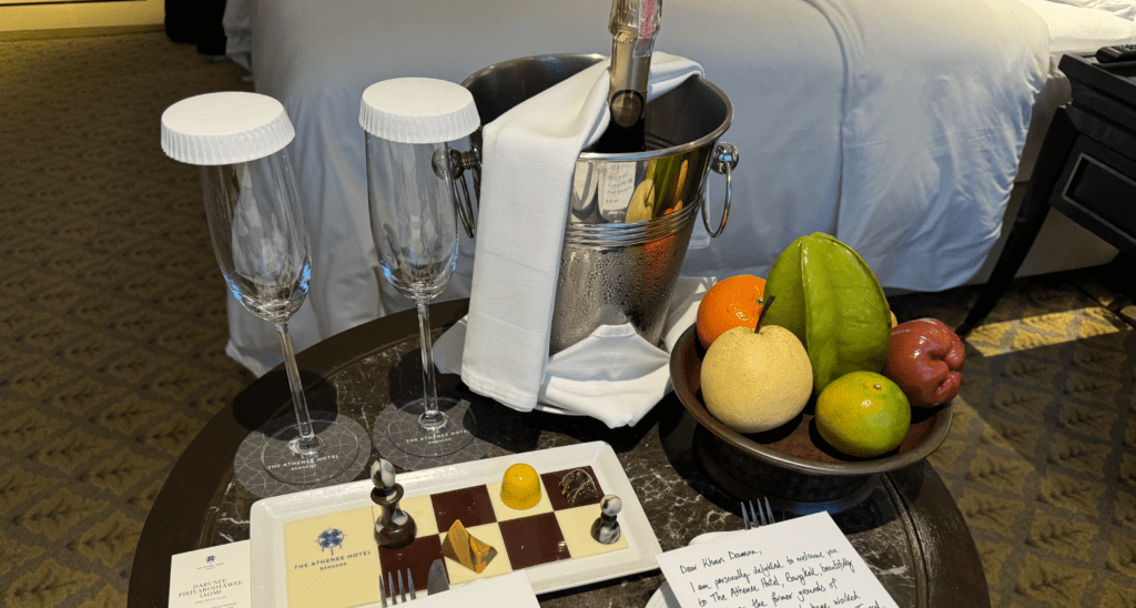 Welcome gift at The Athenee Hotel, a Luxury Collection Bangkok
