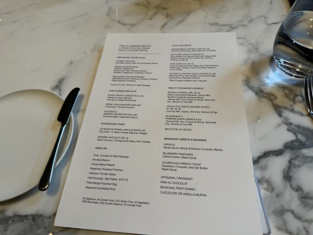 A-la-carte menu at breakfast