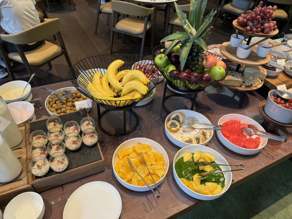 Granola, yogurt, and simple salads at the breakfast buffet