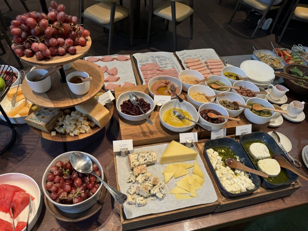 Selection of cheese and charcuterie at the breakfast buffet