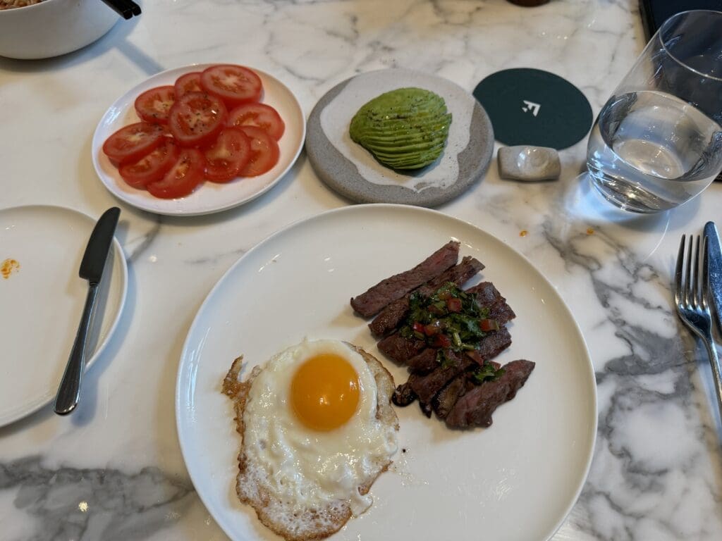 Steak and egg with chimichurri sauce